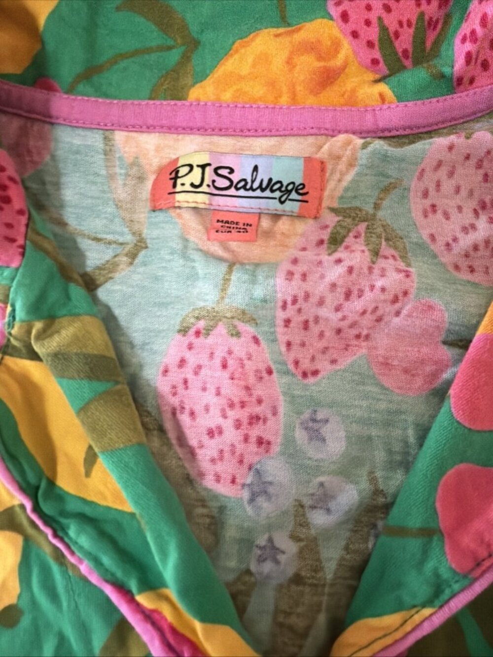 PJ Salvage Womens Short Sleeved Whimsey Fruit Pajama Set Size Large Vibrant - Picture 4 of 8